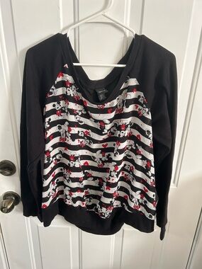 Disney sheer Black & White Striped Minnie Mouse Top with Red Hearts
